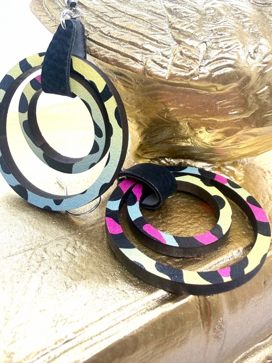 Jewelry - Handmade Lasercut Bright Leopard Print Hoop Earrings